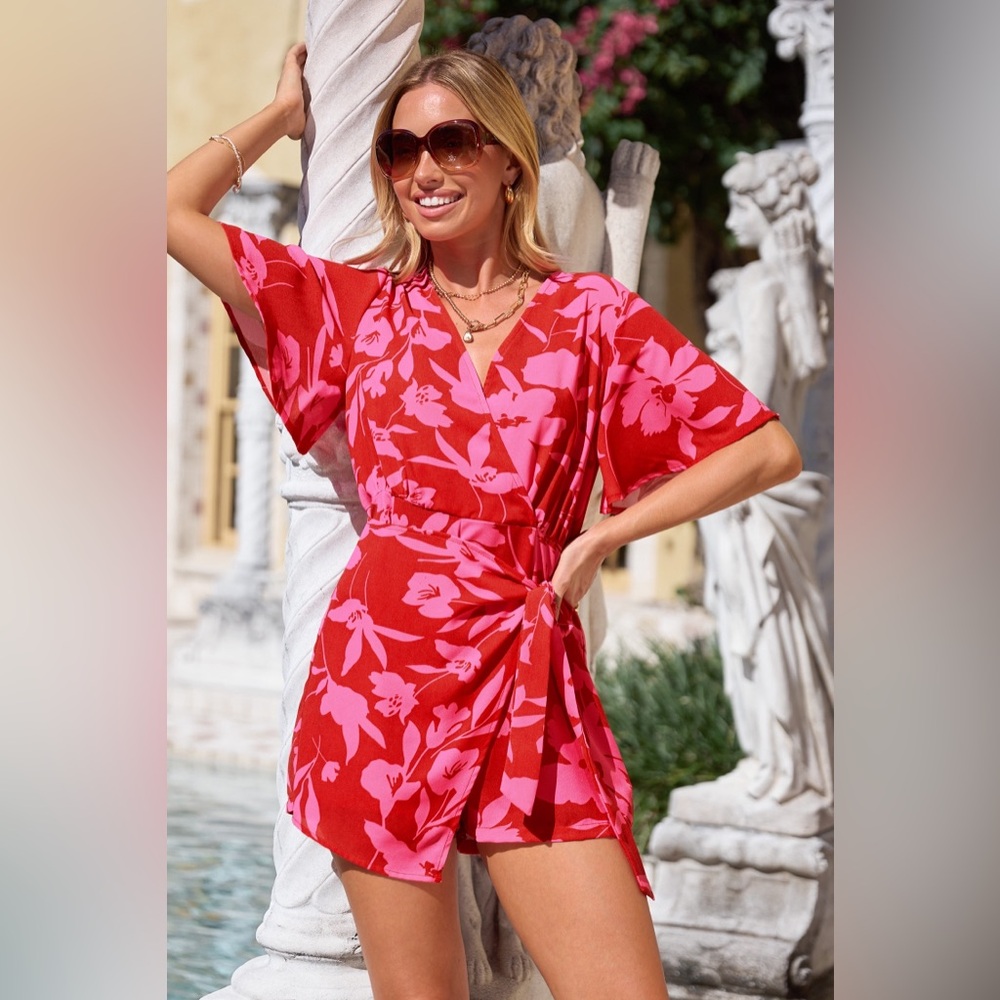 Cupshe Red and Pink Floral Jumpsuit